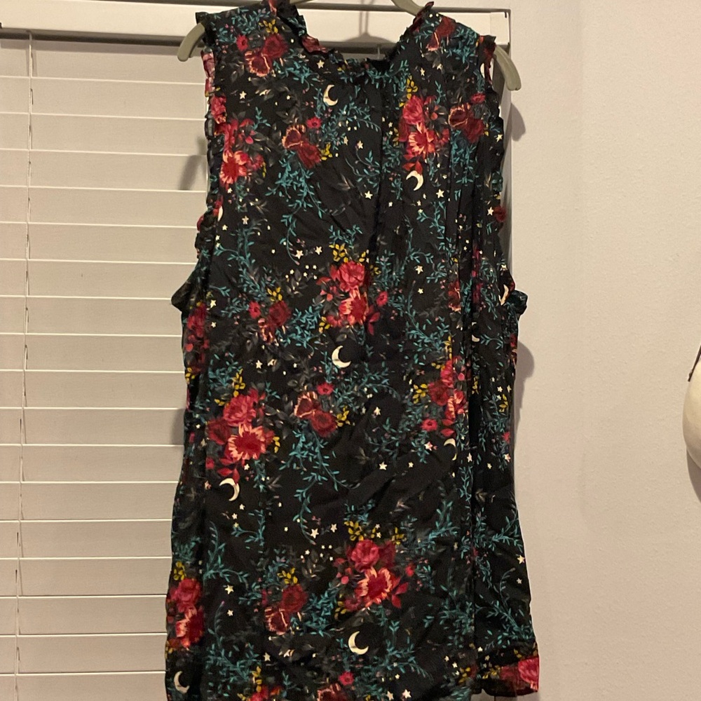 Black Floral & Moon Print Sleeveless Dress